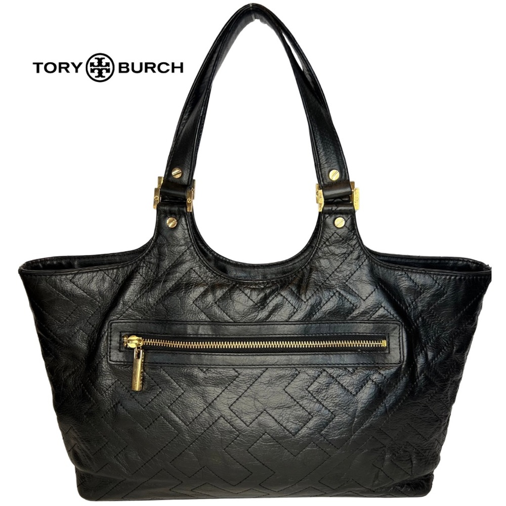 Tory Burch | Bombe Tote Purse Quilted T Black Leather